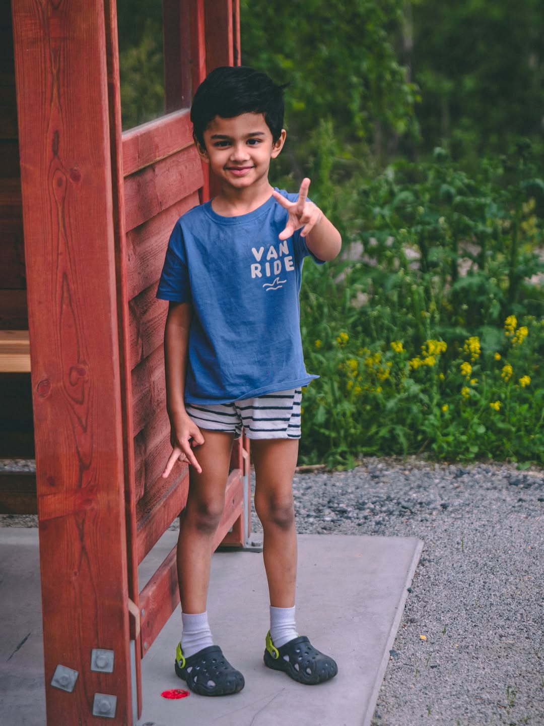 Peace sign by the cabin