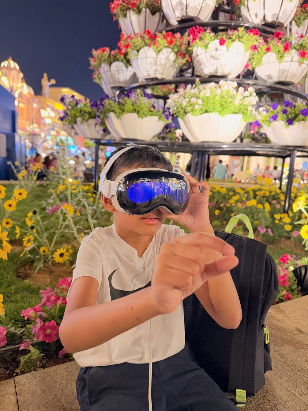 Trying out a VR headset